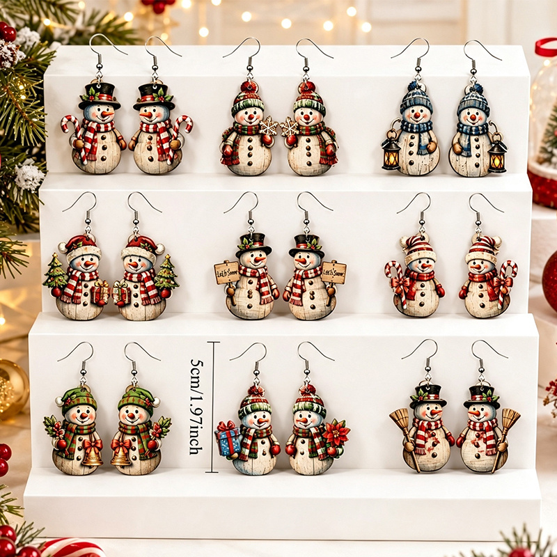 18pcs Fun Christmas Pendant Earrings Set, Vintage Style