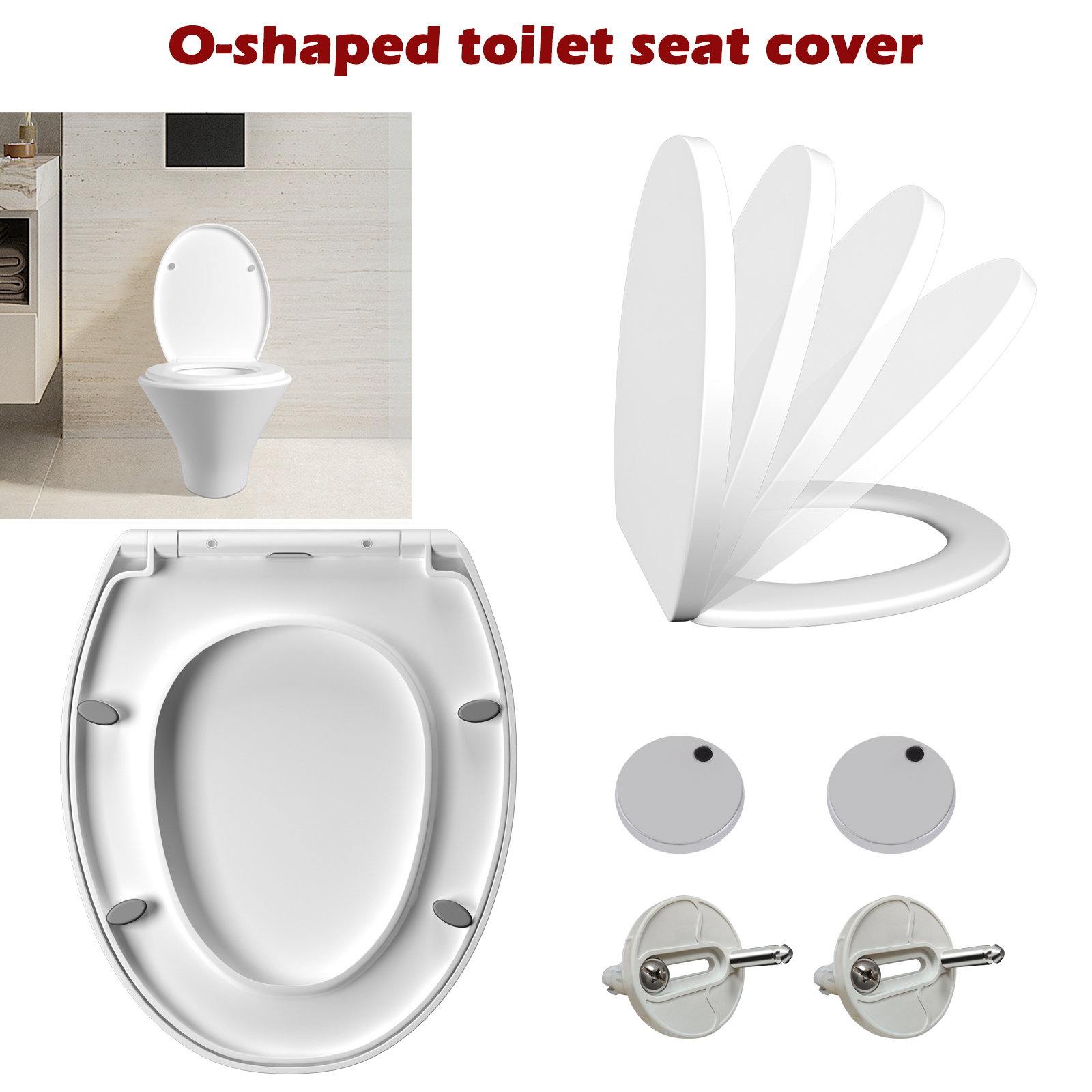 TEMU 1 couvercle de toilette à fermeture douce de O, siège de toilette à dégagement rapide avec rotation à 360°, charnières réglables - PP, montage