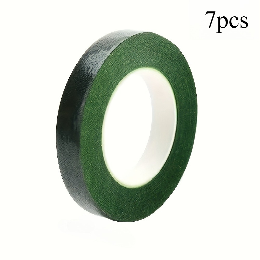 TEMU 7pcs Floral Tape Suitable For Artificial Flowers & Plant Stems - Green Adhesive Wrapping Paper With Bonding For Bouquet Wrapping, Wreath Making,