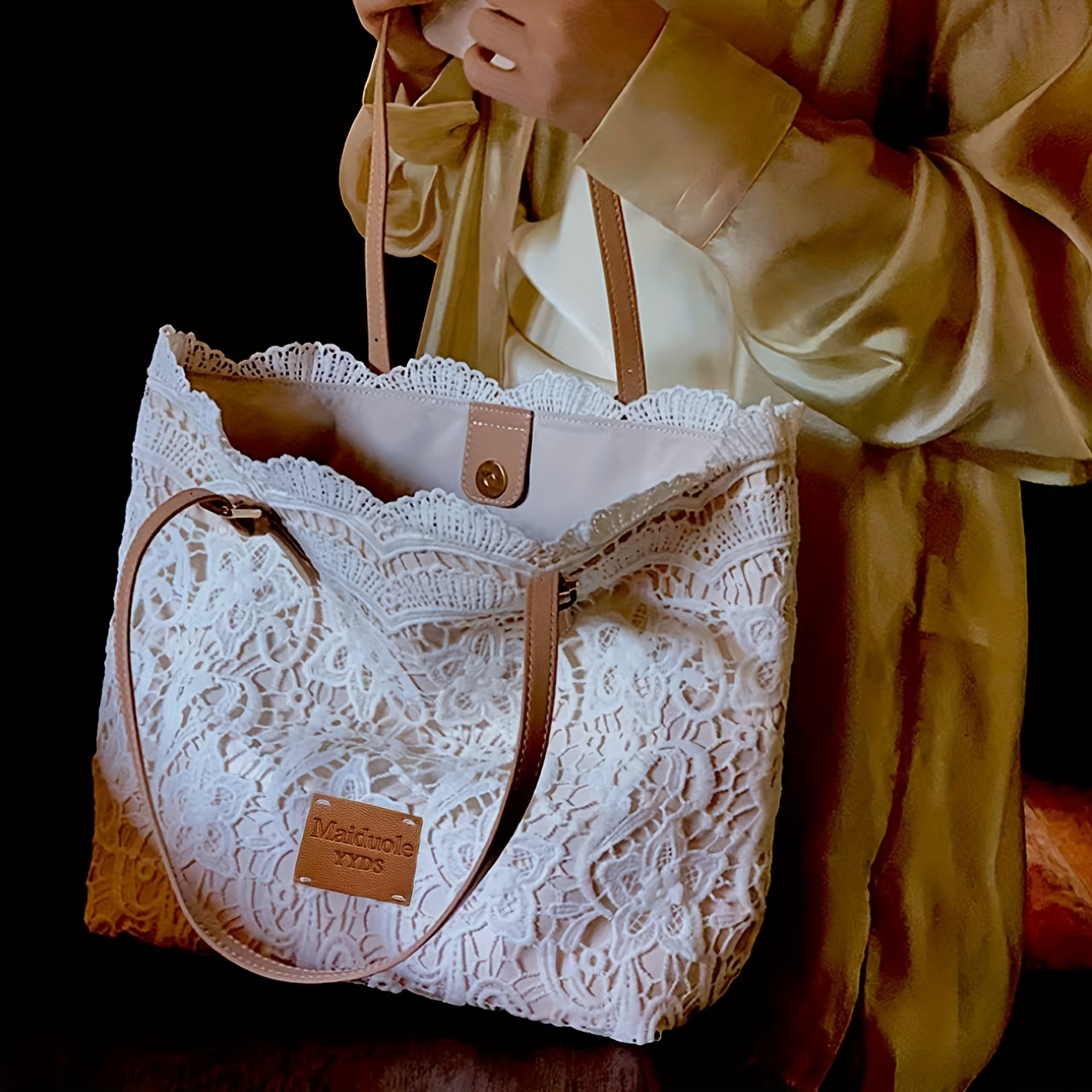 トートバッグ PAIN OR PLEASURE LACE SHOULDER BAG white PP24SSAC01WH New head leather wide shoulder strap pure leather shoulder