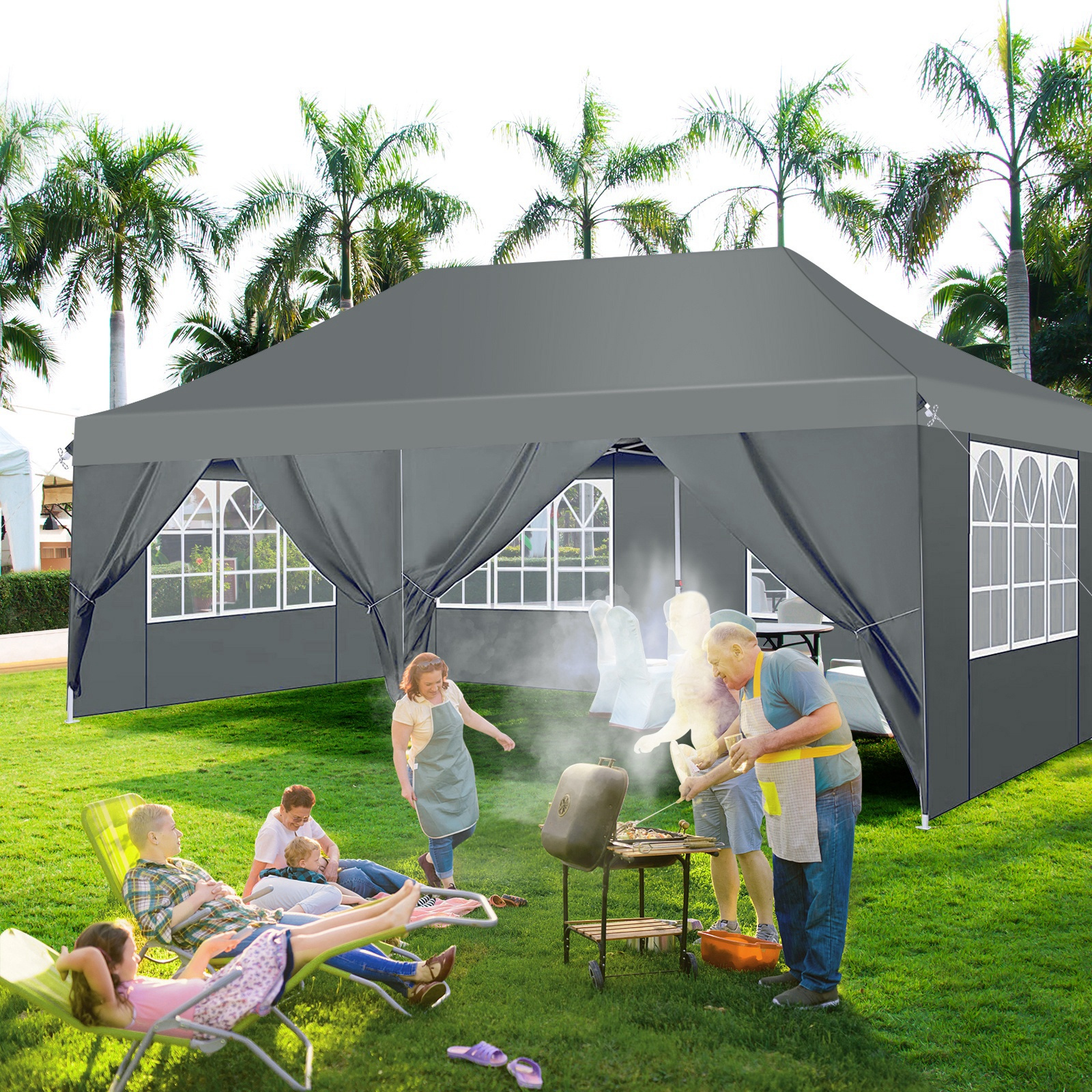 Image of 3×6m Pop-up Sunshade Tent With 6 With 4 Sandbags, Commercial Awning With 3 Adjustable , Outdoor Pop-up Winterized Tent For Parties And Patios, Wedding Party Tents, Christmas And Thanksgiving Outdoor