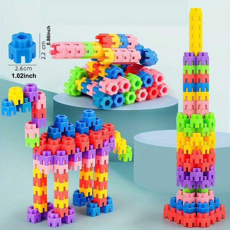 128pcs large size diy interlocking blocks multi color hexagonal blocks large creative chain blocks play childrens creative imagination back to school gifts handmade construction toys details 3