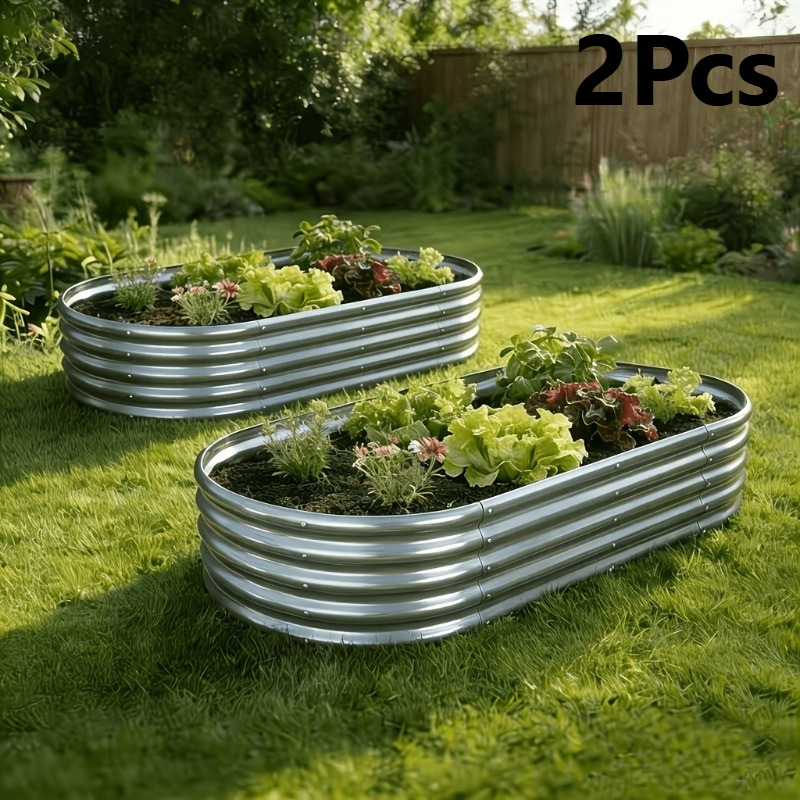 TEMU 2pcs Set Of Oval Galvanized Raised Garden Beds, Large Outdoor Metal Planter Set, Rustproof And Durable, Suitable For Patios, , Lawns, And