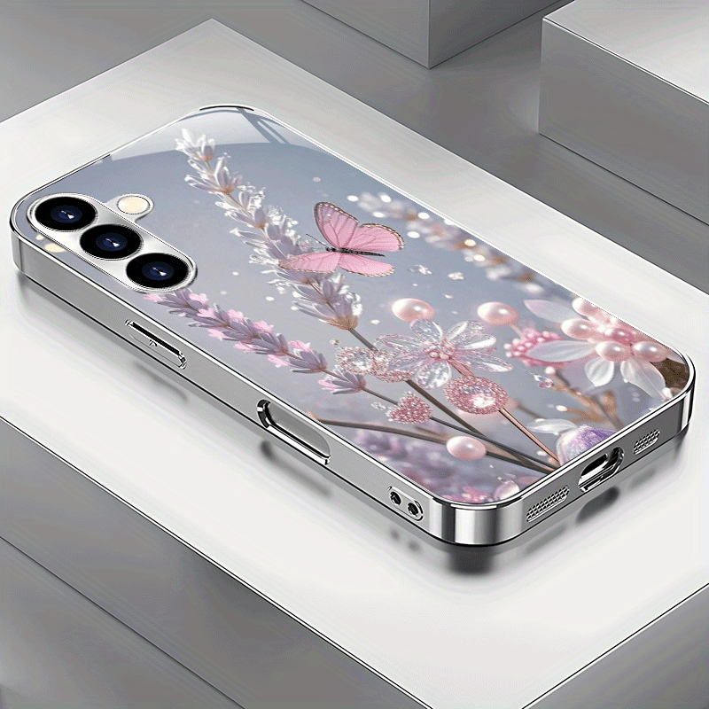 TEMU Artistic And Beautiful Floral And Silver-plated Phone Case For Galaxy S25/s24/s23/s22/s21/s20/note