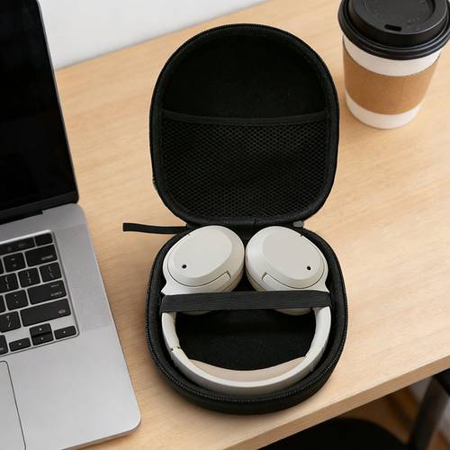 1pc black large multi functional headphone storage case shockproof and pressure resistant hard shell eva bluetooth headphone storage box digital camera accessory pouch data cable usb flash drive zipper portable protective cover