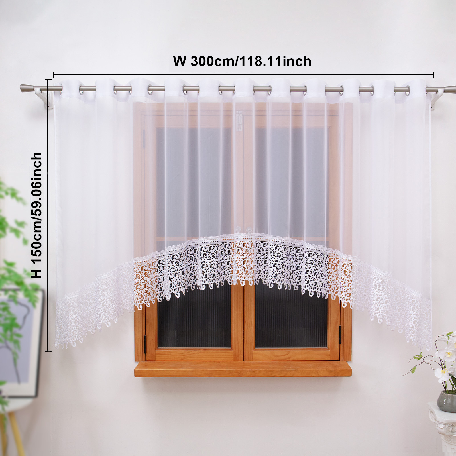 Image of 1pc Arch Embroidery Sheer Curtains, 200x120cm/300x150cm, Top Grommet Design, , Suitable For Living Room, Bedroom, Kitchen, Dining Room, Home And Holiday Decor
