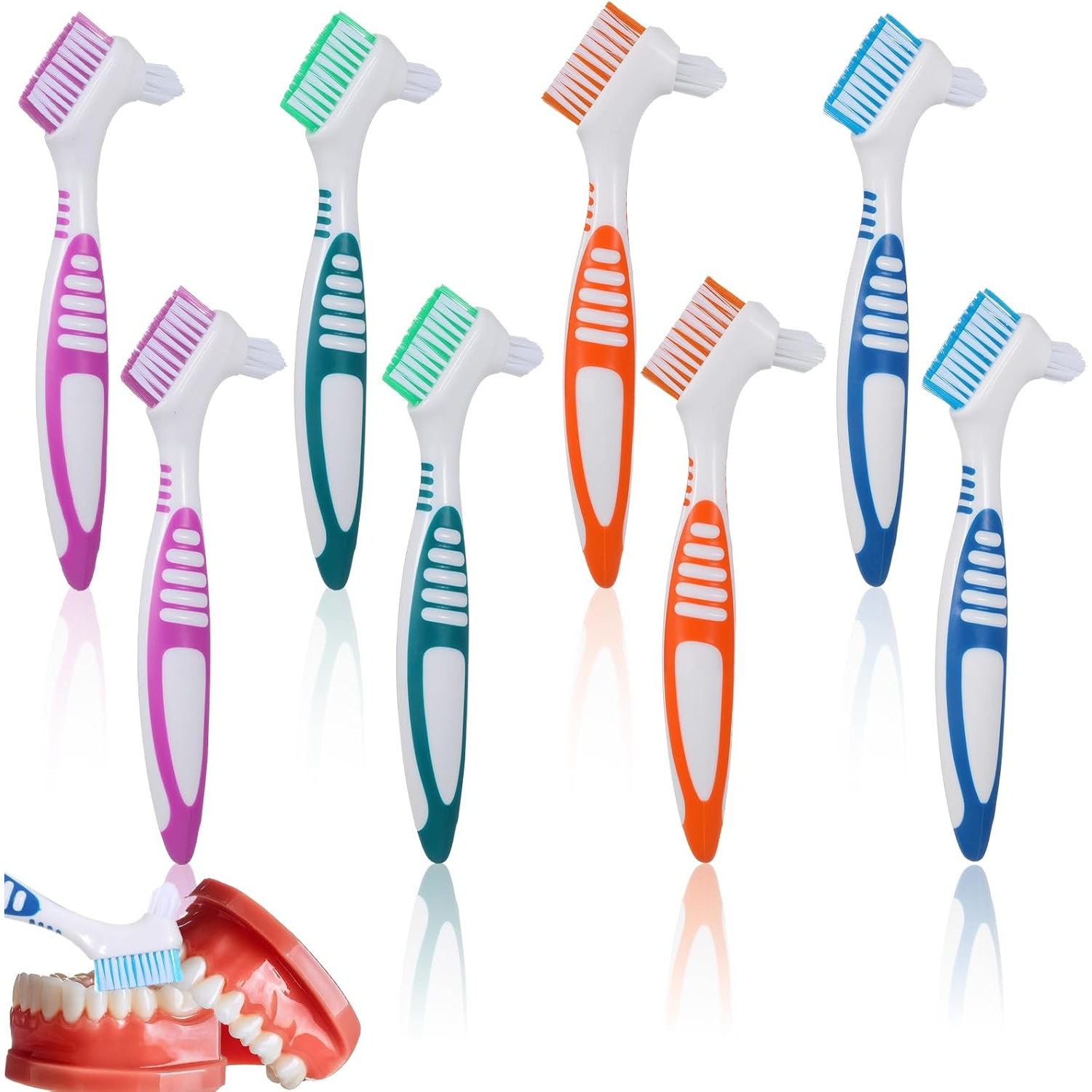 8pcs Portable Denture Brushes With Bristles, Ergonomic Grip For Cleaning, Premium Hard Bristle Denture Toothbrushes In