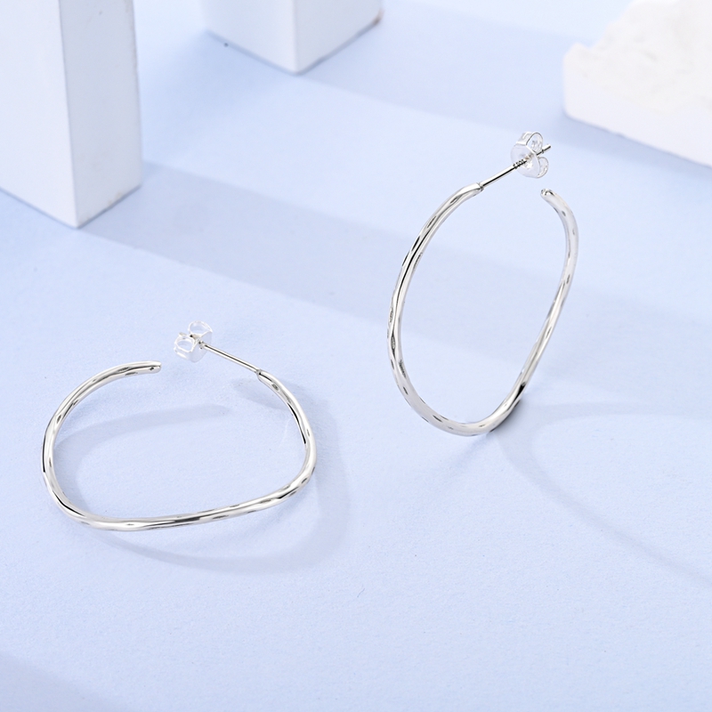 Women's 925 Silver Liquid Curve Big Hoop Earrings