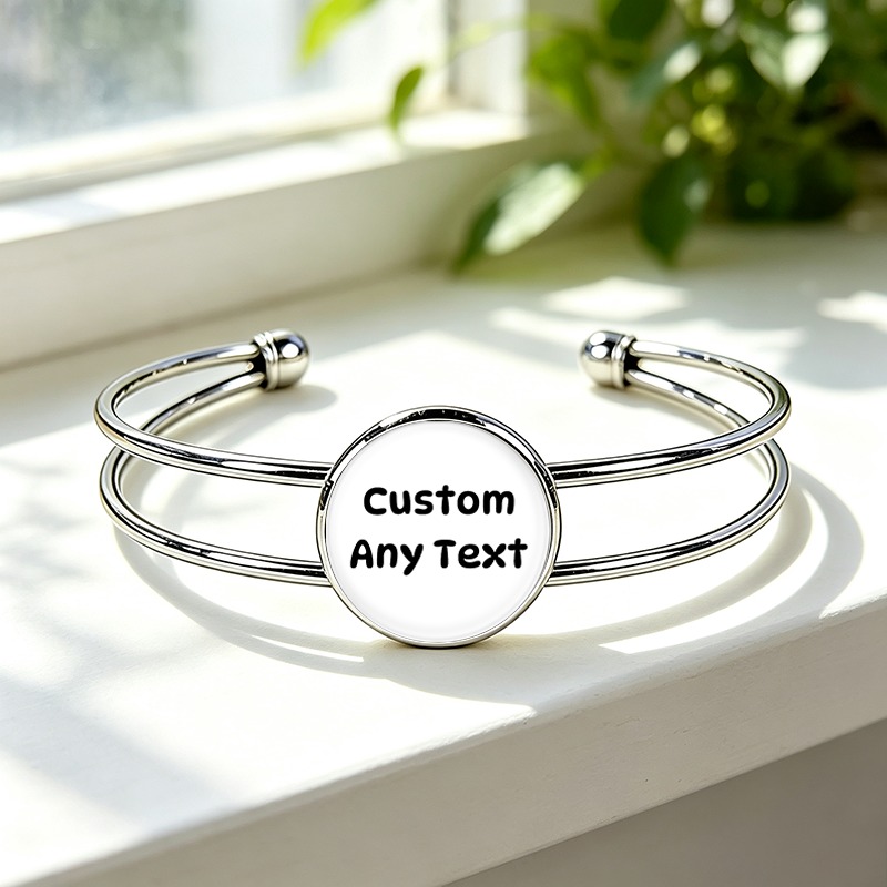 Women's Customizable Adjustable Open Bangle with Round Time Gemstone Inlay