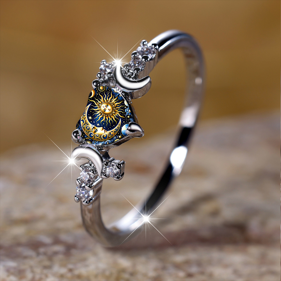 TEMU 1pc Sun And Moon Rings Celestial Astrology Openwork Heart Star Jewelry Additions Unique