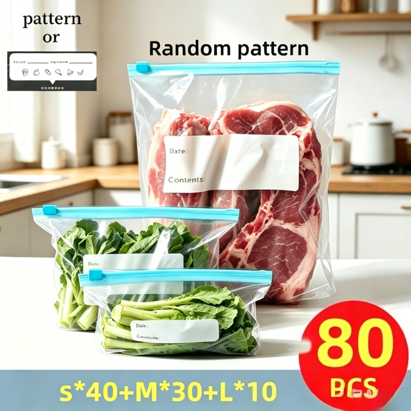 TEMU 80pcs Of 3 Sizes Reusable Zipper Food Storage Bags | Durable Zipper Design | Food-grade Material | High-quality Food Seal Bags, Ideal For Fresh