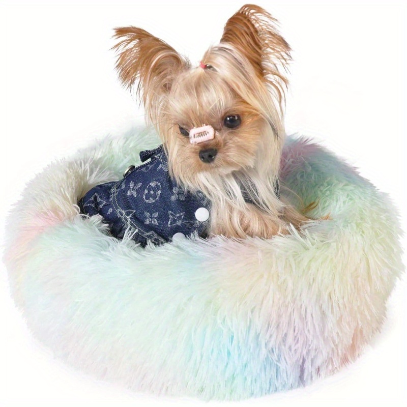 calming donut dog bed for small dogs up to 5 lbs - 15-inch round washable soft pet bed with plush polyester, anxiety relief & warm  ,   & pink indoor puppy bed for chihuahuas, pomeranians, shih tzus - no   Product details 0