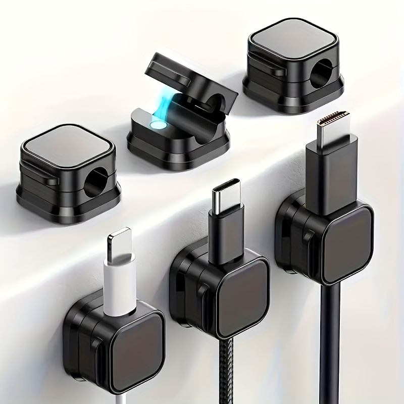 item picture set of 15 magnetic cable holders   and adjustable non slip organizers for cords featuring c lightning a micro and micro hdtv connectors designed for black desk and vehicle wiring