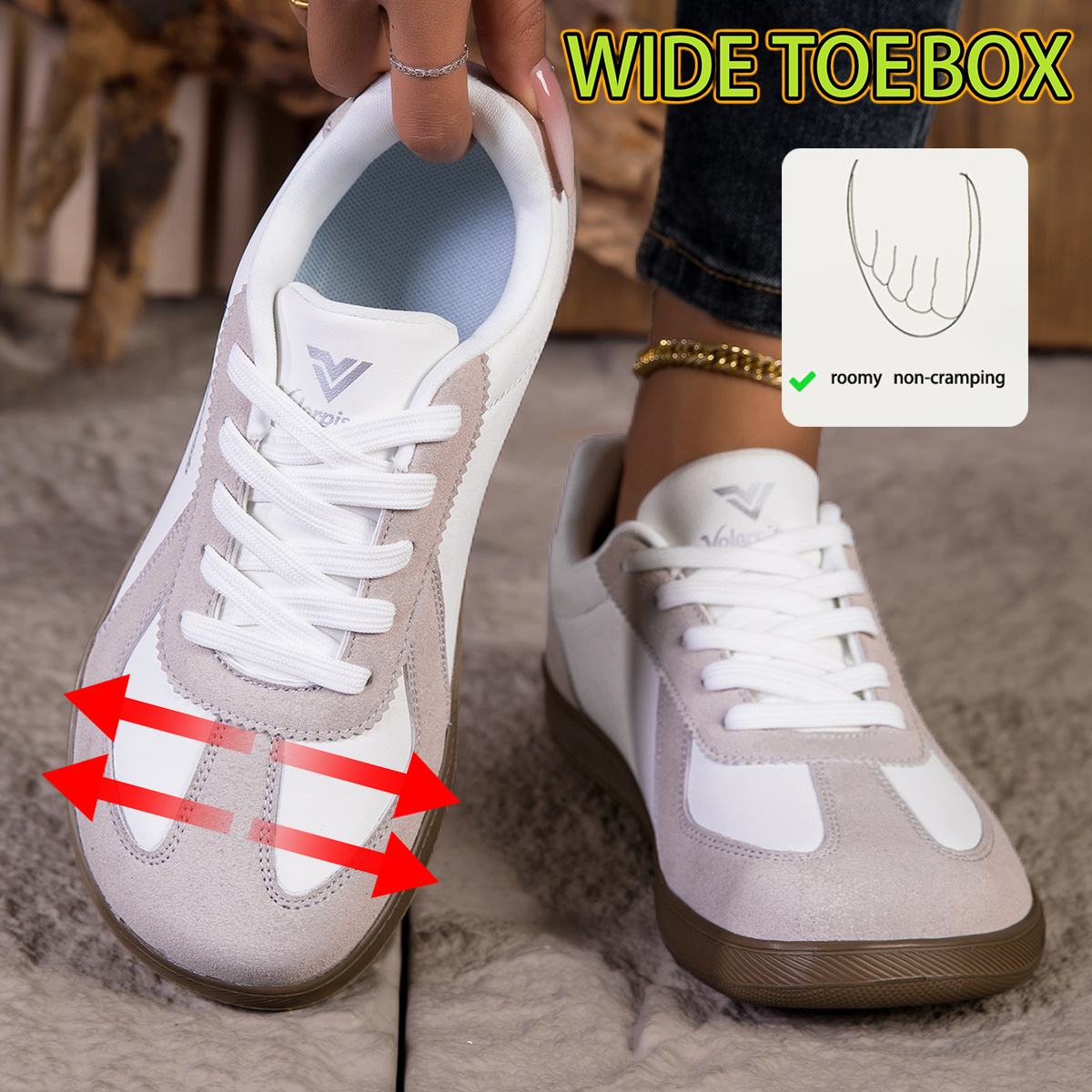 Image of Women's Barefoot Sneakers With Wide Toe Box & Non-slip Sole - Soft Sole Suitable For Fitness, Skateboarding, Gym, Outdoor - Low- Toe Lace-up Sneakers For - Wear, Sole For /outdoor Use, Women Shoes