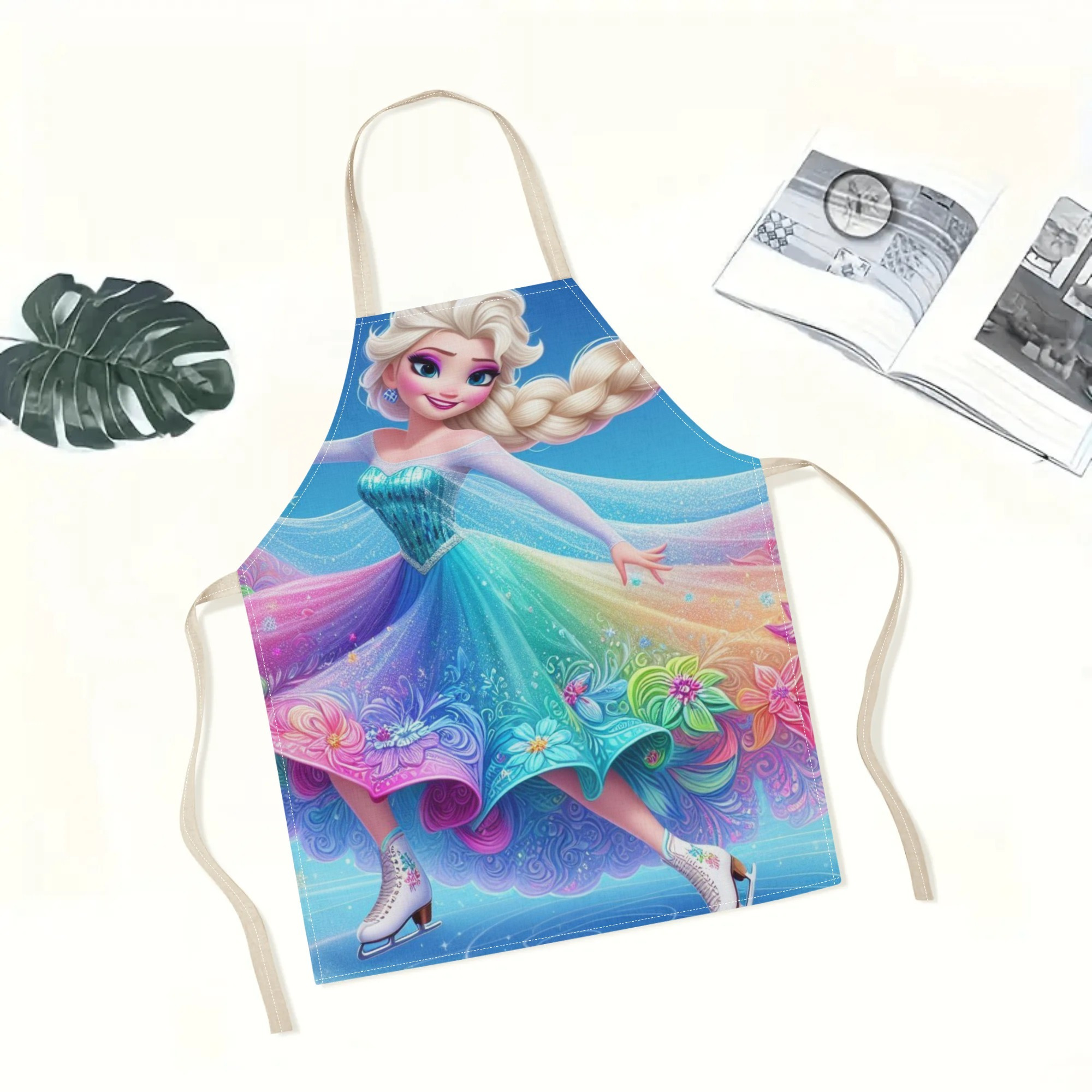 1pc disney   princess cartoon printed apron, waterproof polyester woven fabric, floral pattern, fashionable & elegant for hotel, supermarket, restaurant,  , milk tea stall, home use details 0