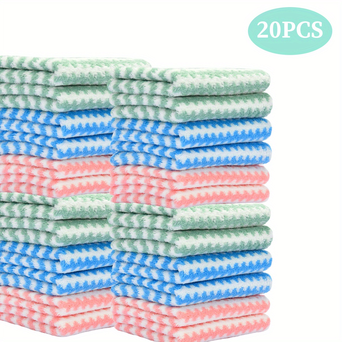 Image of 20pcs Of Striped Dish Towels That Are Soft, Absorbent, And Quick-drying, Suitable For Household Use As Handkerchiefs And Small Cloths, Random Color