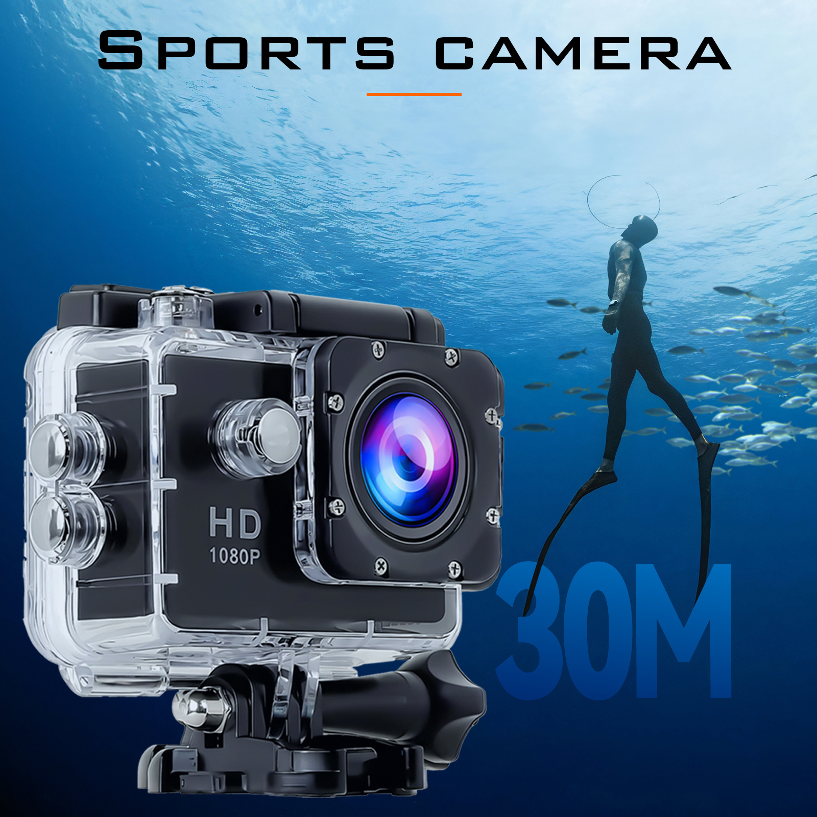 item picture Portable Outdoor Action Camera 1080P HD with Removable Battery & SD Card Compatible Suitable for Swimming, Skiing, Rock Climbing, Cycling - 2-inch LCD Screen, 5MP, 170° Wide Angle, Diving Camera for Sports Recording (No)