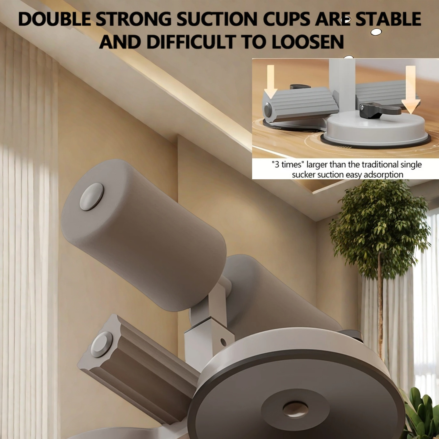 Stainless Steel Sit-Up Assistant Bar with Double Suction Cups - Adjustable 3-Level Height, Home Gym Fitness Equipment for Core Workouts, Ramadan & Christmas Gift, Uncharged, Single Pack, Leg Exerciser | Modern Bar Design | Durable Iron Construction