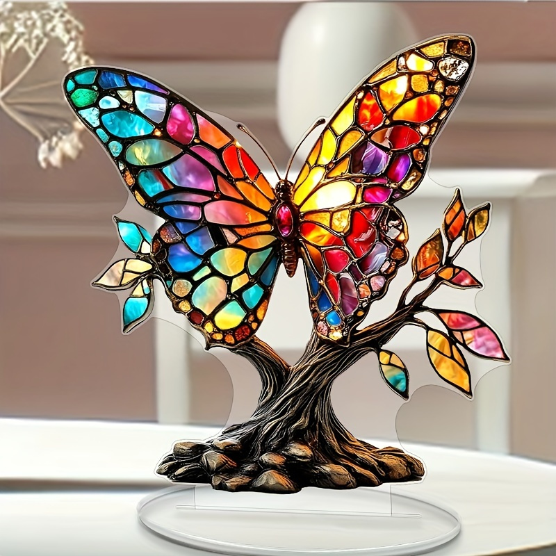 

-7 "x7" Stained Glass Decoration, For Ladies And Housewarming Gifts, Suitable For Office, Bedroom, Living Room Artwork, 2d Flat.