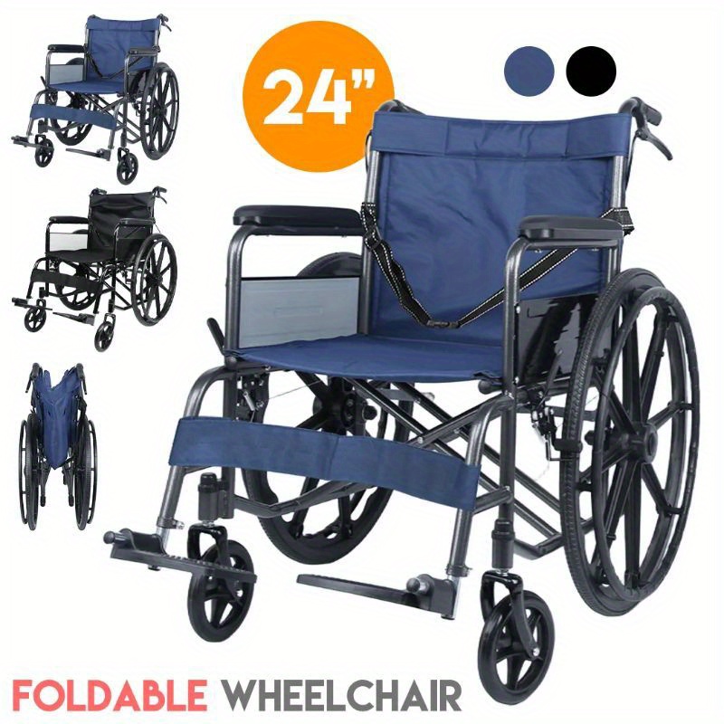 PORIYA 60.96cm Wheelchair Manual Folding WheelChair Portable Foldable for Elderly Blue/Black