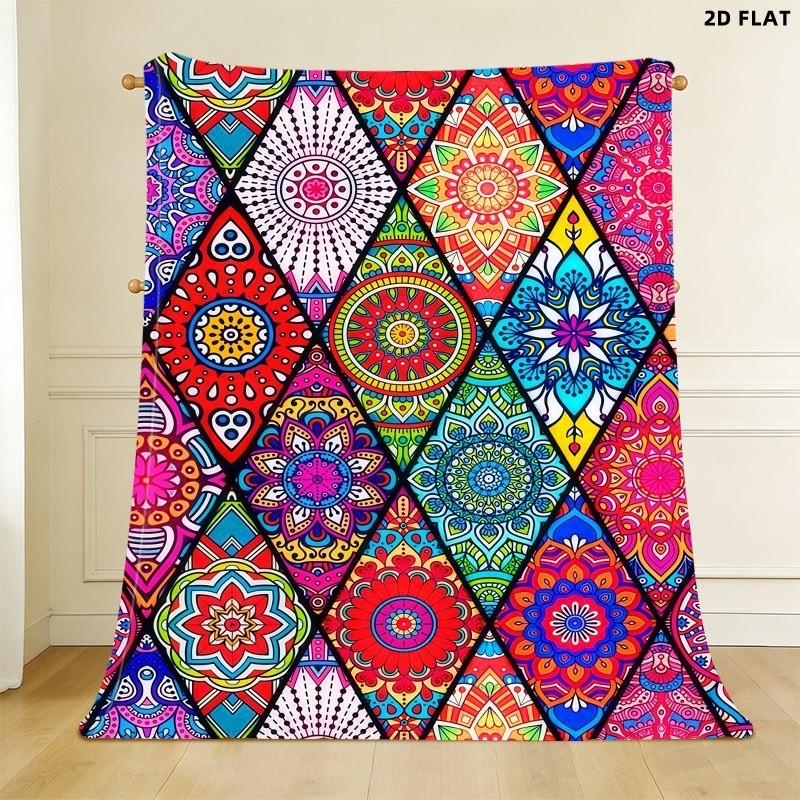 vibrant bohemian mandala geometric print bed blanket single sided printed decorative cover with multiple specifications   soft   accessory   family daily use and holiday gift