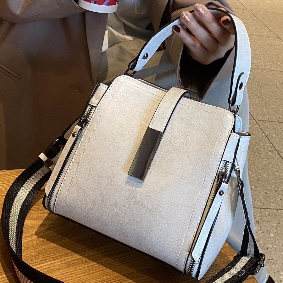 genuine leather womens crossbody bag convertible shoulder bag with adjustable strap multiple compartments zipper closure oil   detailing solid black for commuting casual formal use crossbody purse stylish turn lock oiledge   Product details 4