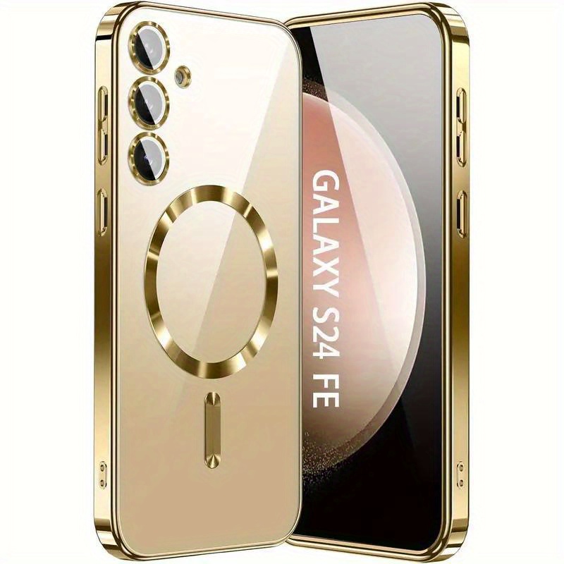 Phone Case: For Galaxy S23fe S24fe Phone Protective Case, Magnetic Charging Plated Transparent Soft Phone Protective Case