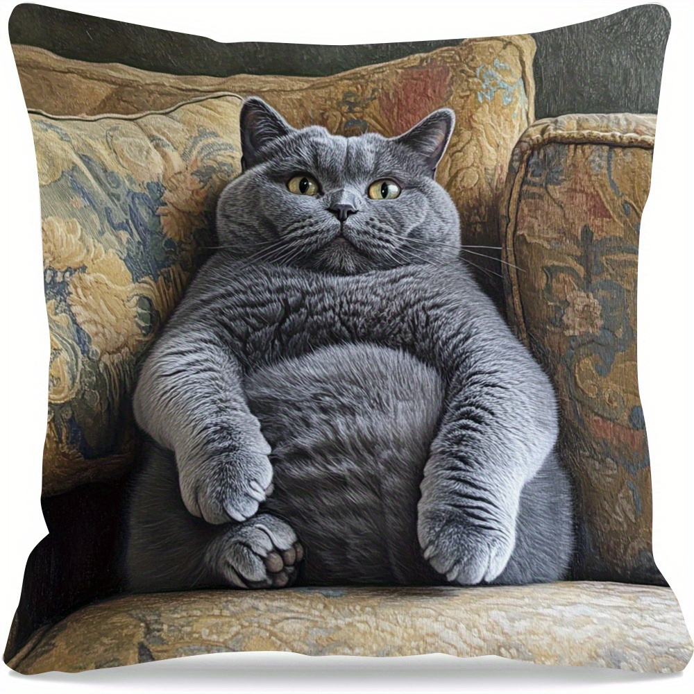 cozy cat print pillowcase for sofa double sided soft easy to clean zipper closure   living room bedroom decor machine washable polyester 100 decorative pillows Product details 1