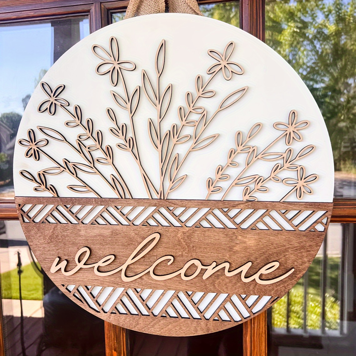 Lake House Welcome Sign Front Door Decor Round Hanging