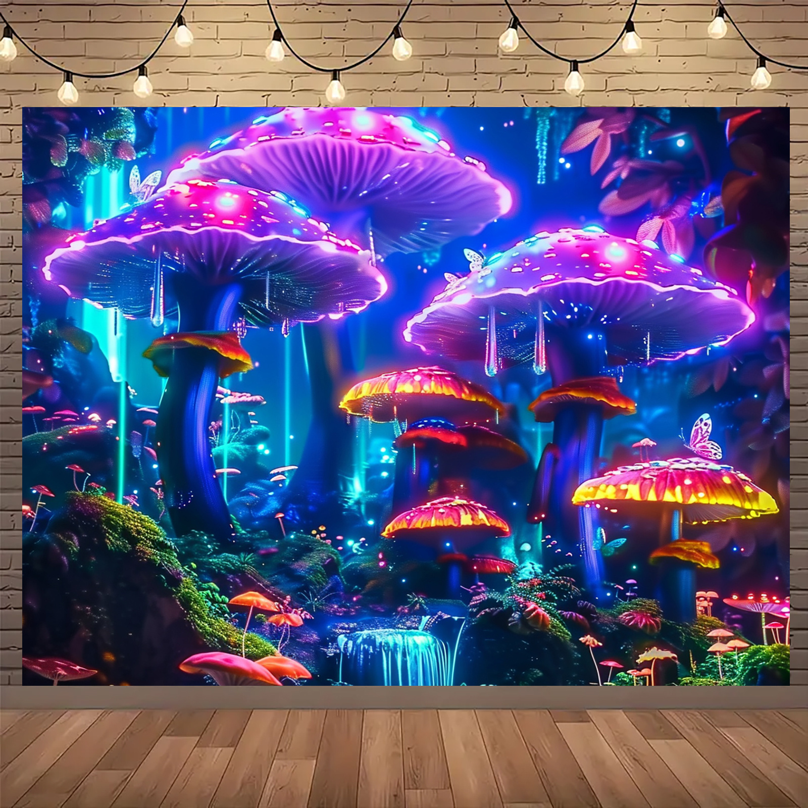 TEMU 1pc Vibrant Mushroom Forest Wall Hanging - -the-dark Decor,, 39