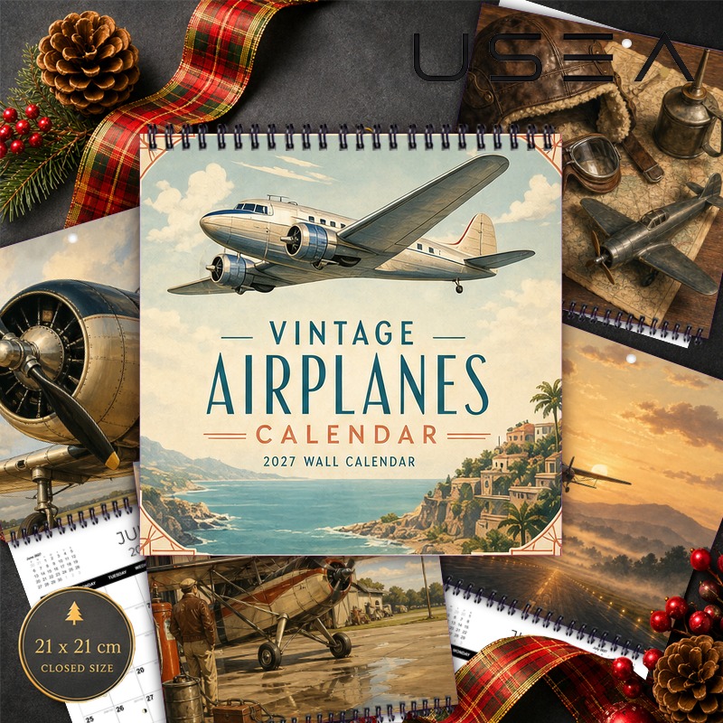 TEMU Calendrier mural 2027, Calendrier mural avions vintage 2027, Planificateur mensuel avec reliure spirale à double fil, Calendrier à suspendre de