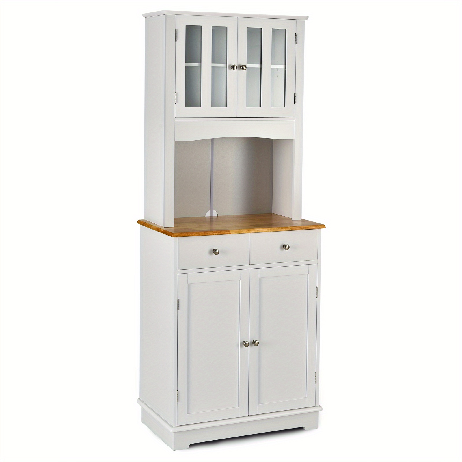 Kitchen Pantry Cabinet, Freestanding Large Storage Cabinet W/ Hutch And 2 Drawers, Adjustable Shelves Design