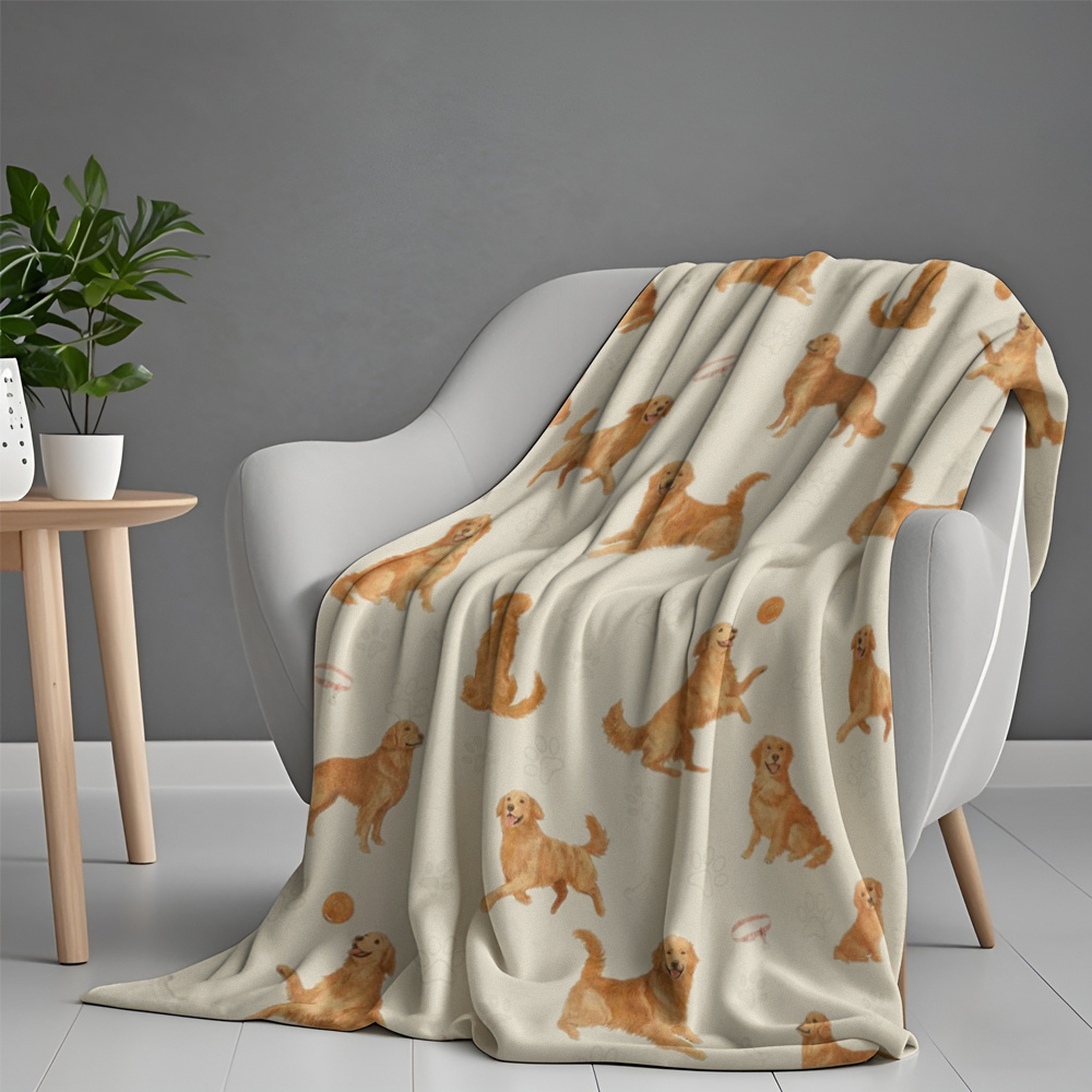 TEMU Couverture polaire Golden Retriever 1 pièce, couverture légère en peluche