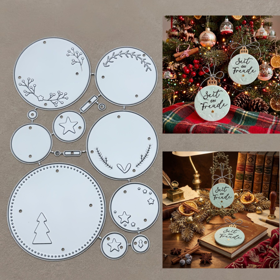 Image of Christmas Round Hang Tag Metal Cutting Dies Metal Cutting Dies For Diy Scrapbooking Card Making Stencils Embossing Craft Decoration
