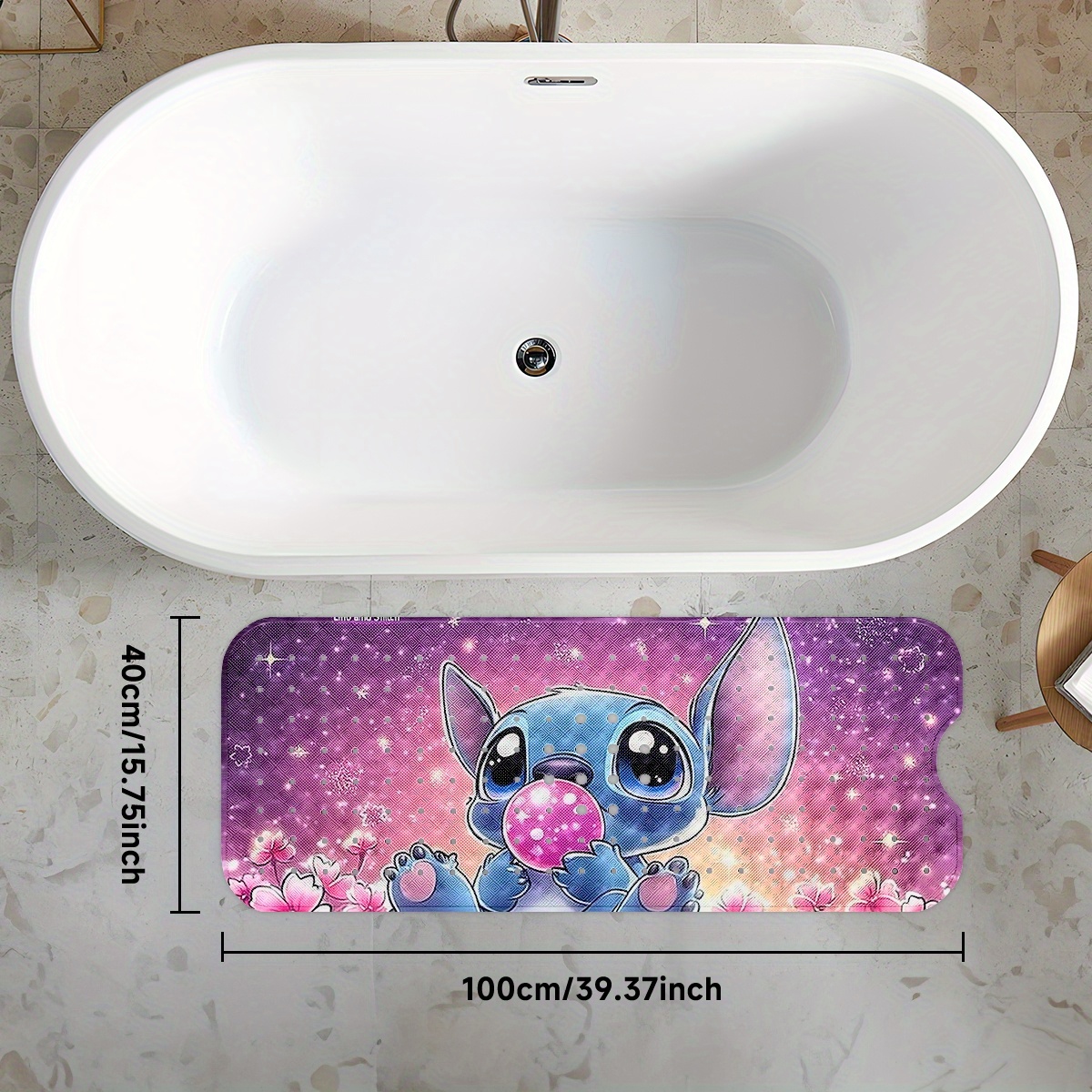   pink   background stars heart cartoon style bathtub mat non slip pvc water absorbent soft bath mats for bathroom 15 7x39 3 inches machine washable Product details 3
