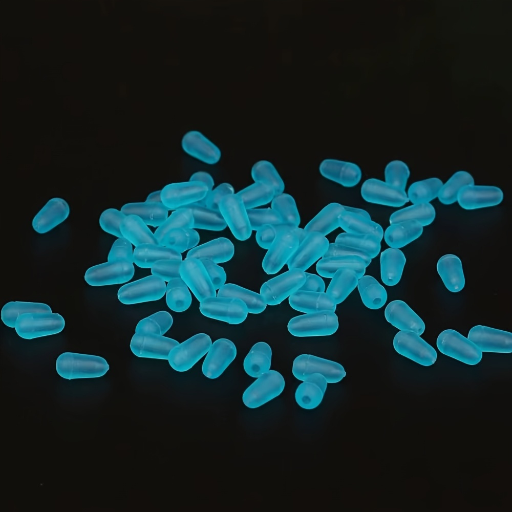 Image of 100pcs Blue Silicone Beans- Oval Float Stoppers For Sea Carp& Fly Fishing, High- Quality Non- Slip Bobber Accessories With Metallic Screw Thread, Sleek Oval Design, Secure Screw Attachment