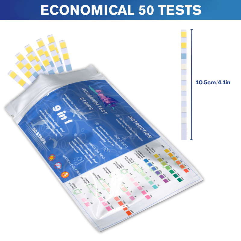 Image of Fish Tank Water Test Kit | 9-in-1 Aquarium Test Strips (50 Count) For Pond & Aquarium Owners | Measure Ph, Nitrate, , Iron, Copper | For Fish Safety
