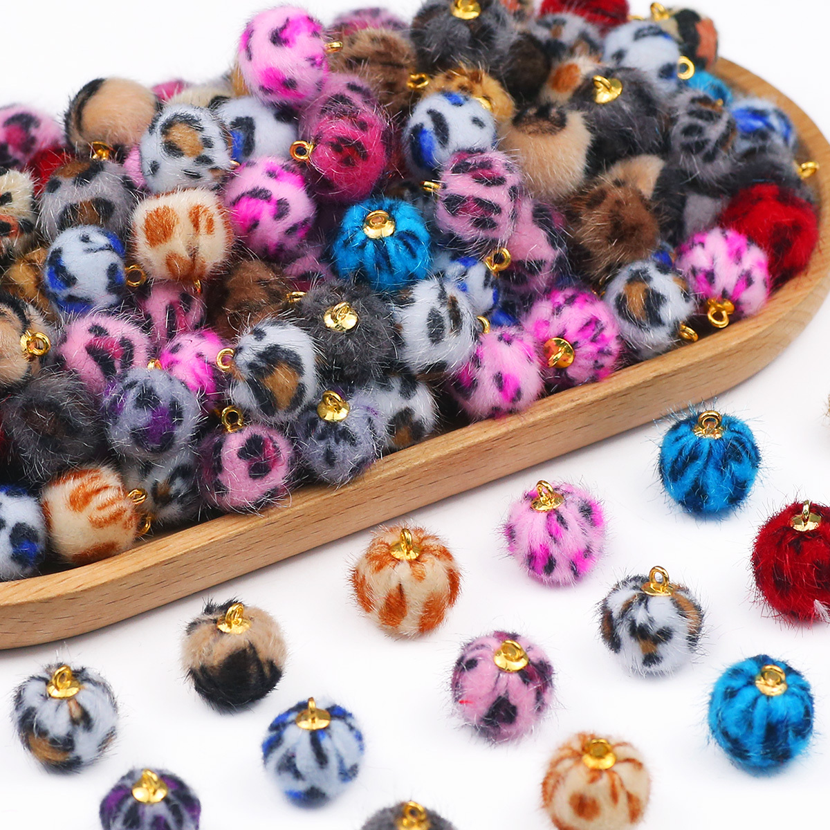 TEMU 10pcs Approximately 15mm Mixed Color Short Fur Leopard Print Plush Charms, Durable Polyester Fiber Pendants, Suitable For Diy Beaded Pens,