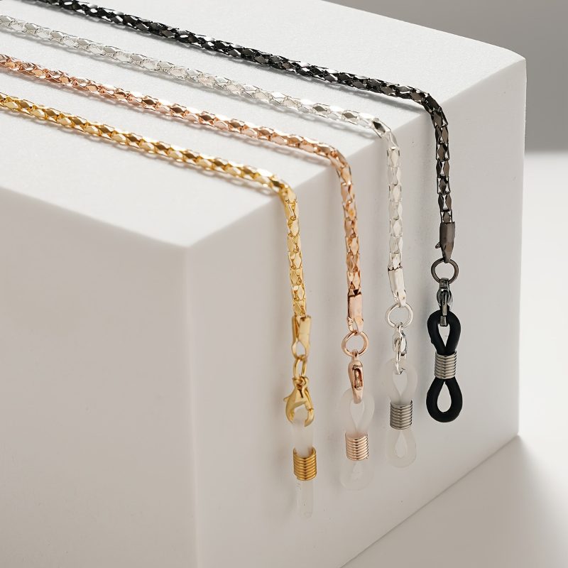Image of 4pcs Set Of Metal Eyeglass Chains With Hollow- Eyelet, Anti-slip, Anti-drop, Protective Lanyard, Mask Chain, In 1 Set