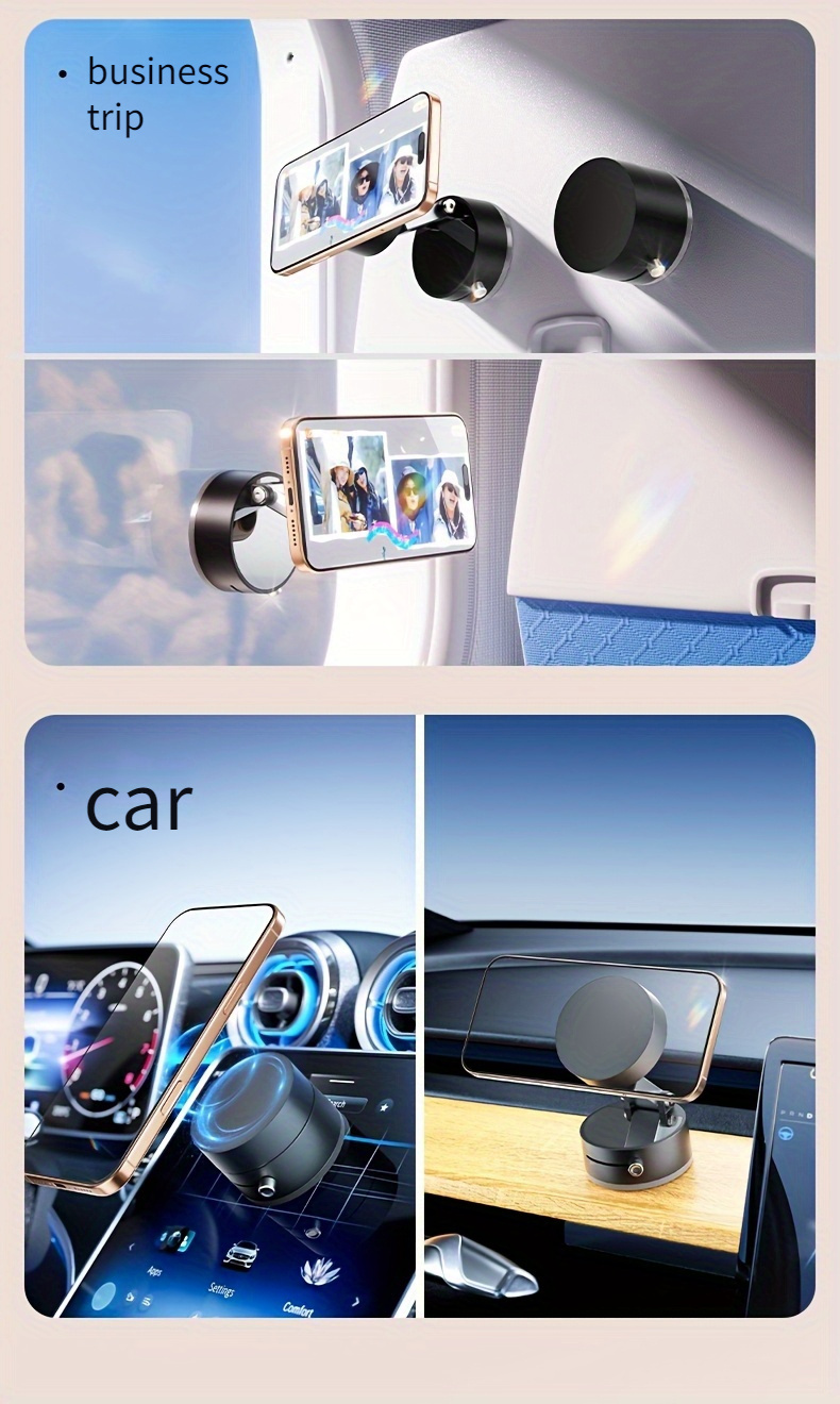 Soporte magnético ajustable para teléfono de coche con ventosa - Cuenta con un fuerte soporte de salpicadero con ventosa, con un diseño redondo elegante y fácil de usar, ajuste fácil de la altura para ver mientras se conduce, compatible con la mayoría de los vehículos
