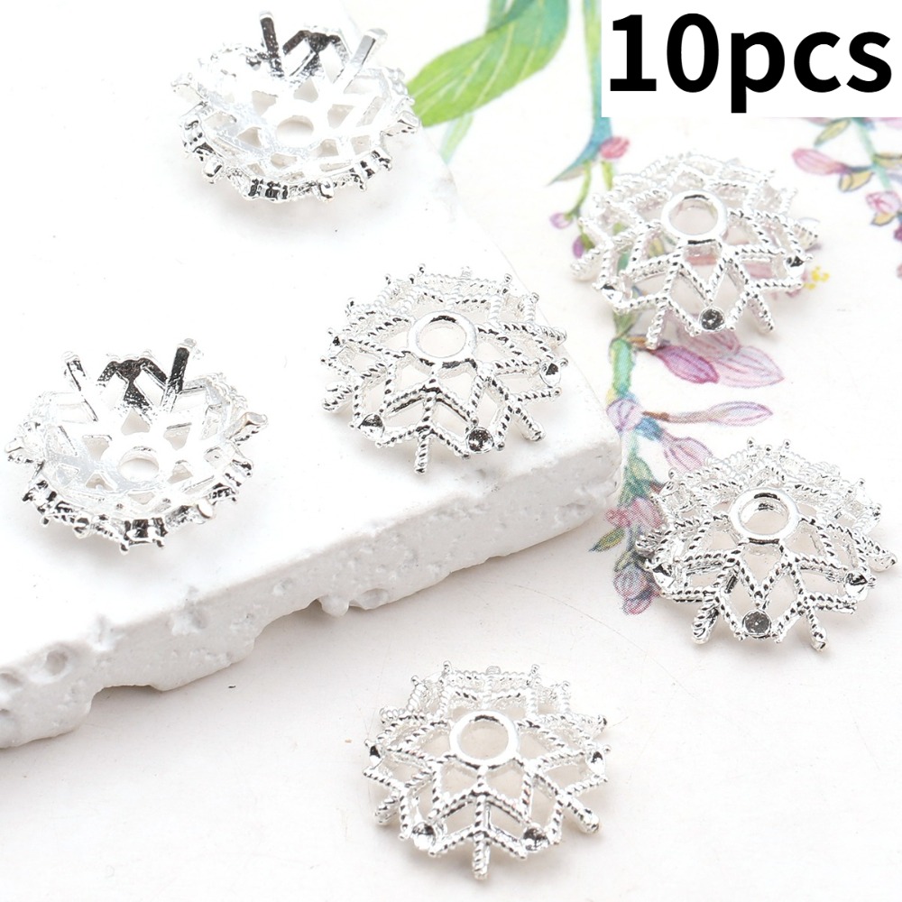 TEMU 10pcs Couleurs Aléatoires 15Mm de Fleurs Caps Perles et Assortiment de Perles, Vides Chapeaux de Fleurs Perles, de Neige d'Écarteurs de Perles