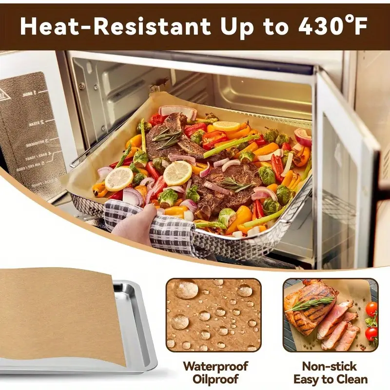 200pcs disposable air fryer parchment paper liners - pre-cut , heat-resistant up to 430°f, compatible with 26 fryer & toaster oven, food grade safe, easy for baking, roasting, frying, air fryer liners non stick, special paper for airfryer, air fryer Product details 2