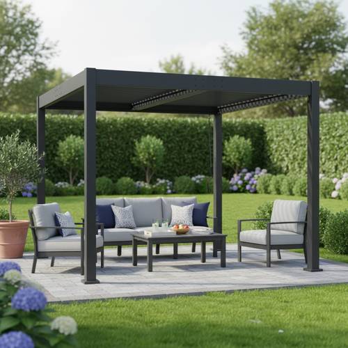 Black Outdoor Pergola Aluminum with Adjustable Louvered Roof