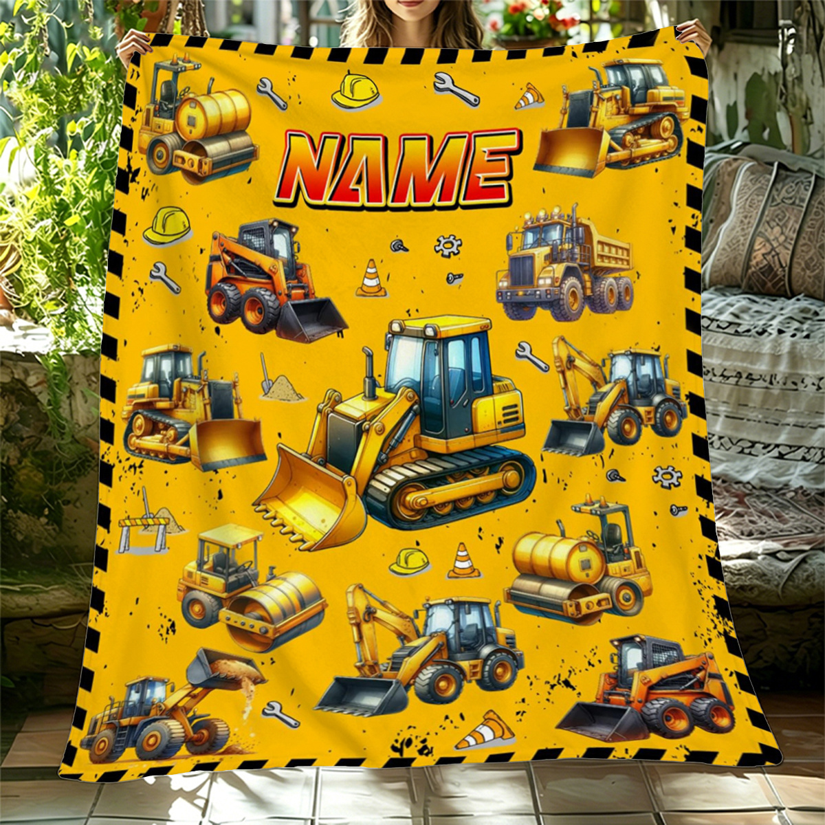 Customizable Name Engineering Vehicle Fleece Blanket