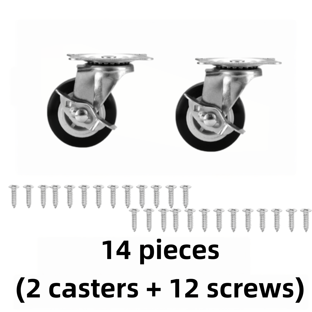 TEMU 14pcs (2pcs Wheels And 12pcs Screws) Heavy-duty Industrial Caster Wheels With Brake, Featuring Braking And Locking Functions, Silent Tread, ,