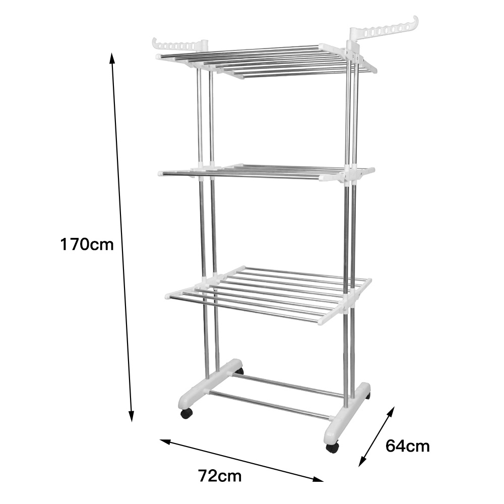 TEMU Triple Drying Rack With Wheels, Double Rod Side Wing Drying Rack, 75*64*170cm, White., Drying Racks