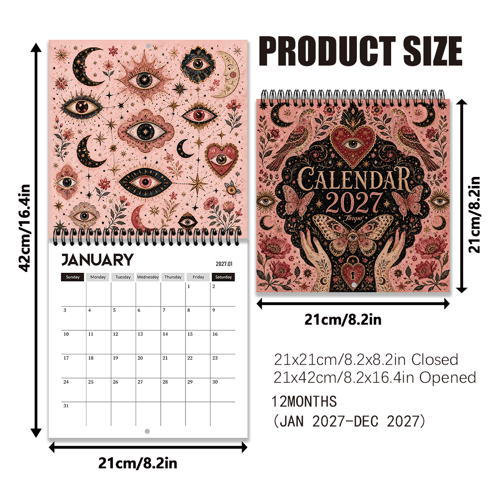 TEMU 1pc, , Retro Mysterious Style Star Floral Coil Hanging Calendar, Niche Dark Girly Bedroom Decor Calendar, Wall Hanging Calendar, Suitable For