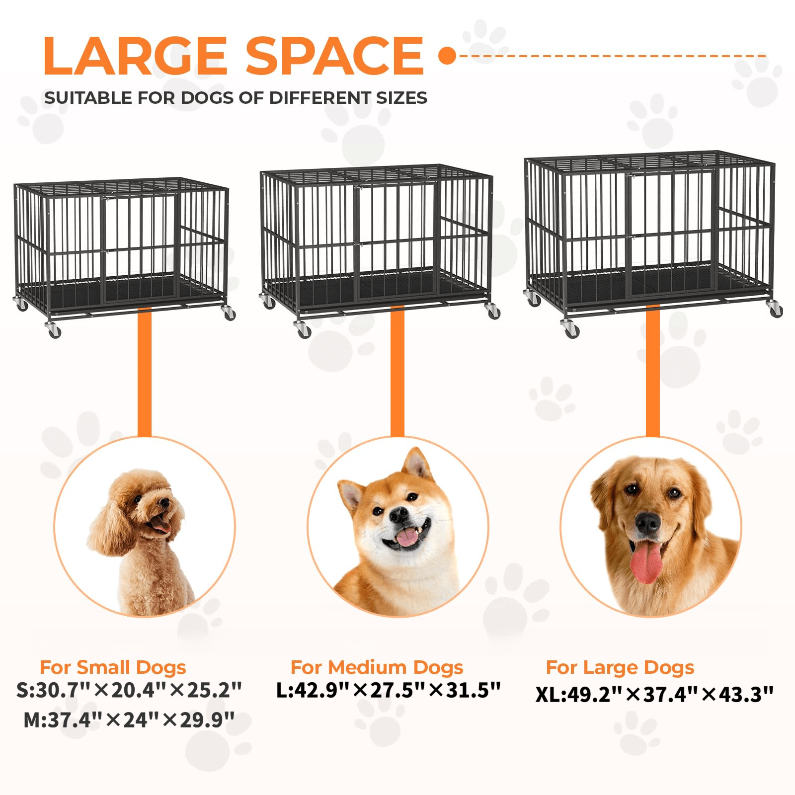 Image of Heavy-duty Anti-rust Dog Crate With Escape-proof For Dogs. Detachable Tray And Rolling Wheels For & Moving. Sizes:30/37/42/49 Inch, Fits Small, Medium& Large Pets.