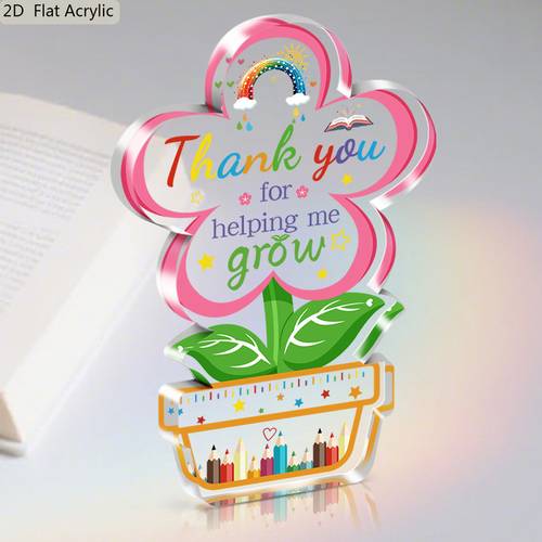 2d flat 1pc teacher appreciation gift flo l desktop decor with thank you for helping me grow message green yellow ow acrylic ornament for classroom home birthday party long lasting academic deco tion classroom