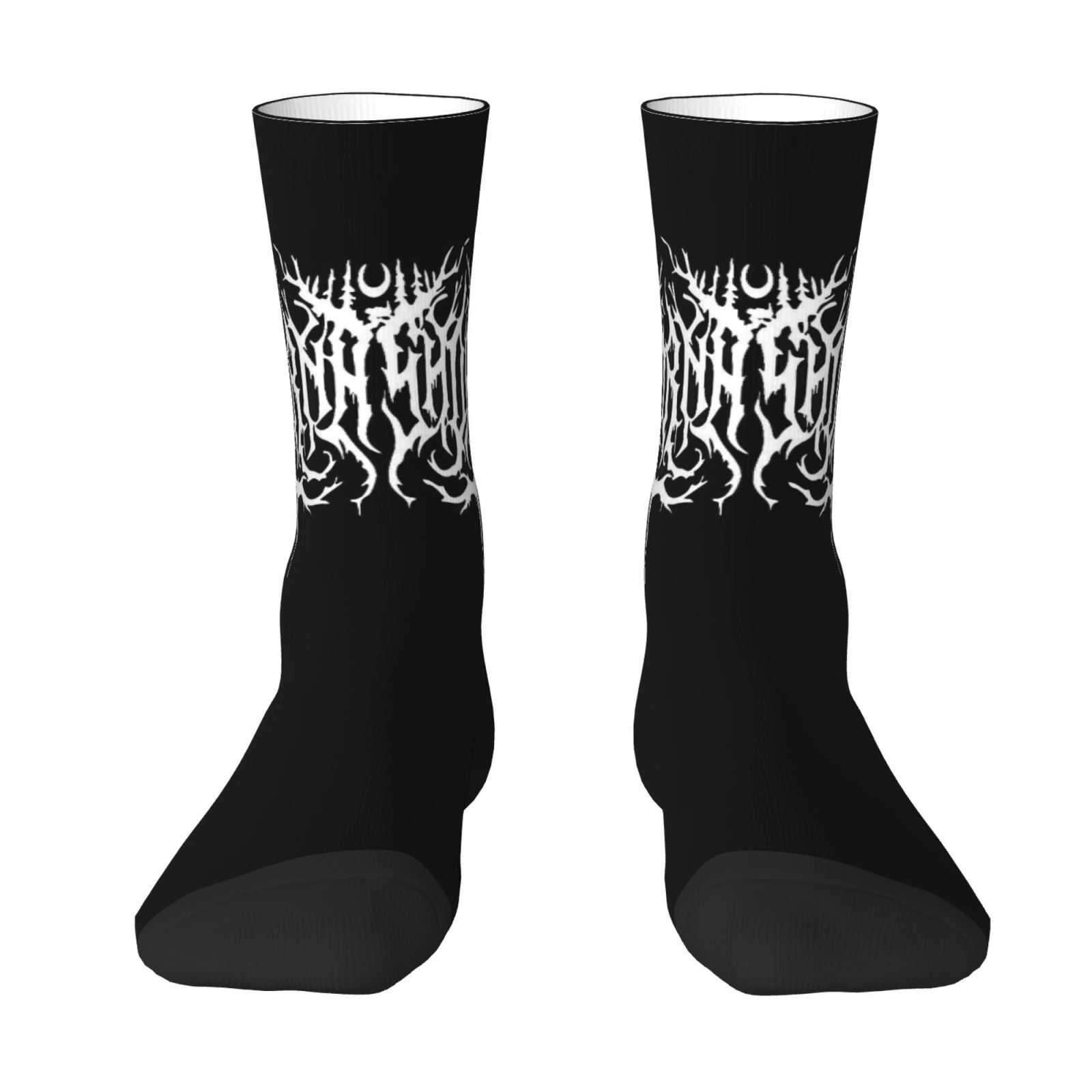 TEMU 1 Pair Classic Men' Socks, Minimalist Black And White Branch Letter Trendy Cool Pattern, Medium Stretch, Comfortable For Daily Wear, Easy And
